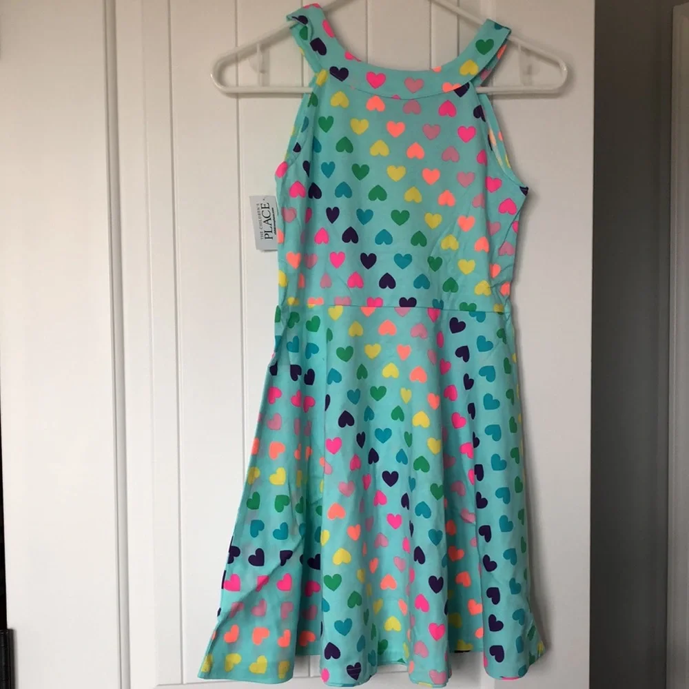 The Children's‎ Place Dress Girls Size Large 10/12 Blue with Hearts - Picture 3 of 9